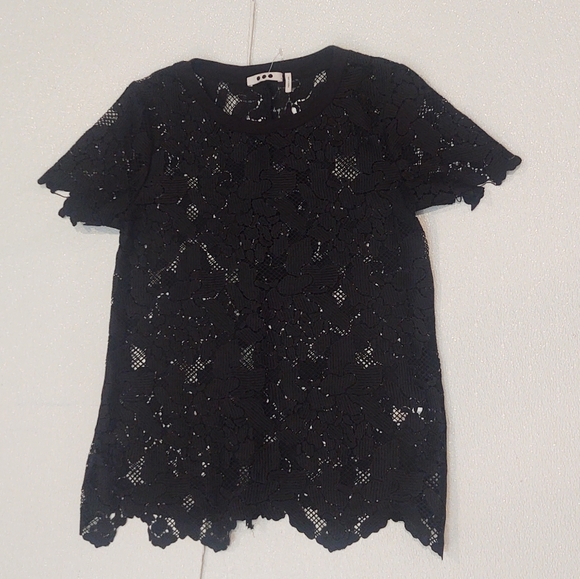 Three Dots Black See through Lace Short Sleeve Top S - Picture 5 of 5